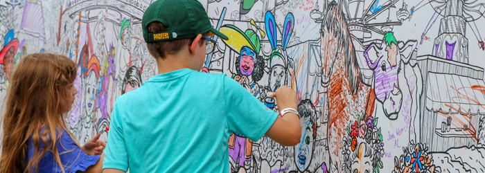 Visit the monster mural for some family-friendly coloring activity